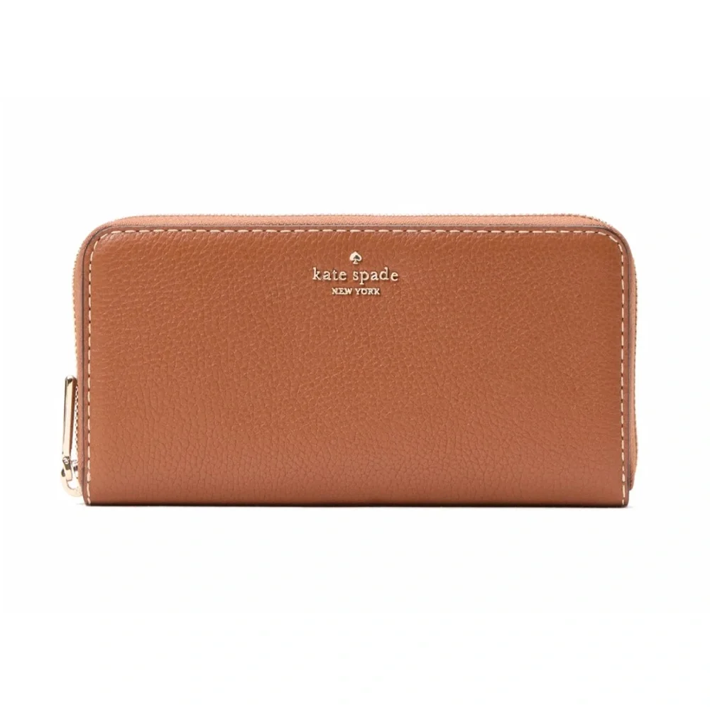 New Kate Spade Lena Large Continental Wallet Pebble Leather Warm Gingerbread